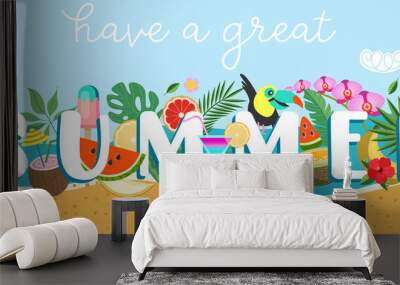 Summer colorful poster. Have a great summer. Vector horizontal illustration. Wall mural