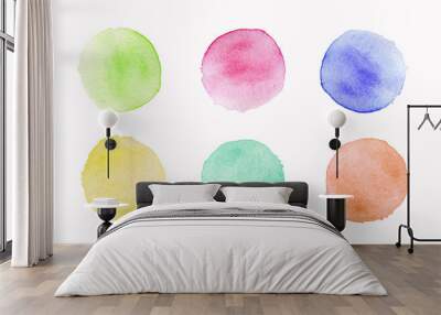 Set of hand painted watercolor round stains on white background Wall mural