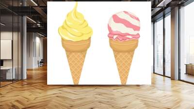 Set of two types of ice cream - vanilla and strawberry - vector illustration Wall mural