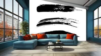 Set of vector black hand painted brush strokes isolated on white background Wall mural