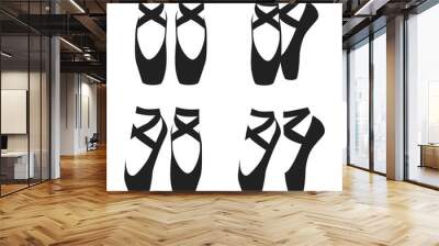 Vector black silhouette set of ballet shoes in classic positions isolated on white background Wall mural