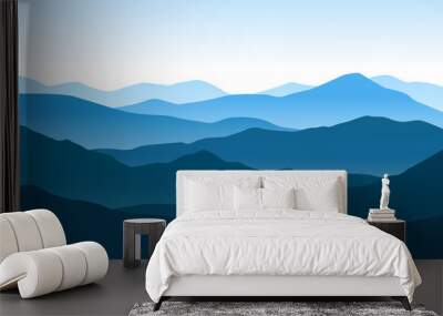 Vector blue landscape with silhouettes of mountains and hills Wall mural