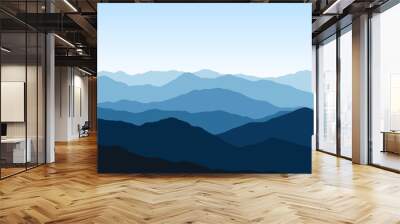 Vector landscape with blue misty silhouettes of mountains Wall mural