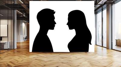 Vector simple silhouettes or icons of two people - woman and man facing each other - relationship, conversation, gender Wall mural