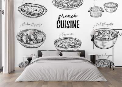 french cuisine. collection of delicious food. isolated elements. concept design for decoration resta Wall mural