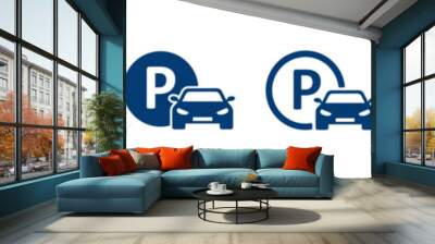 Parking car icon set. Parking automobile signs isolated. Map parking pointer. Simple badge auto symbol. Graphic zone parking illustration in vector Wall mural