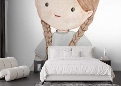 
Watercolor girl in gray dress on the white background Wall mural