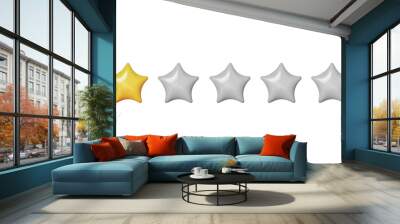 3D Five stars, glossy yellow and gray colors. Customer rating feedback concept. Realistic design elements in plastic cartoon style isolated on white background. Vector illustration Wall mural