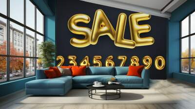 3D Realistic golden inscription sale. Set off discount promotion sale made of realistic 3d gold balloons. Number in the form of golden balloons. Vector Wall mural