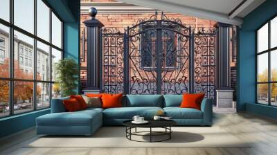 Metal garden work, intricate wrought iron fencing and elegant gates surround the private home's grounds. Wall mural