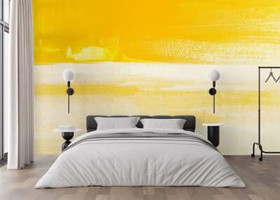 Yellow art strokes of oil paint on a light canvas. Texture of material and oil paint. Abstract background. Wall mural