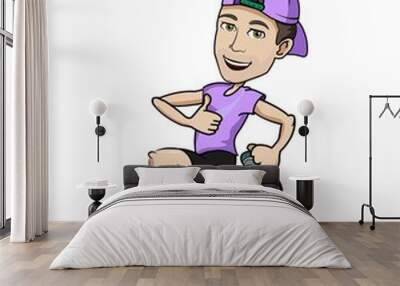 Cartoon runner isolated illustration happy activity sporty muscular boy  Wall mural