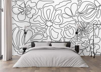 Floral pattern on a white background. Vector image. Graphic linear wallpaper. Wall mural