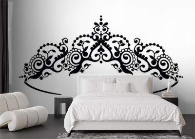 Black princess diadem on a wight background. The crown. Vector illustration. Wall mural