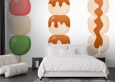 Japanese sweet , dango set on the white background. Vector illustration. Wall mural