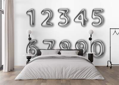 Realistic 3d font color silver numbers. Number in the form of metal balloons.  Wall mural