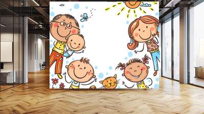 Cartoon happy cute doodle family banner frame Wall mural