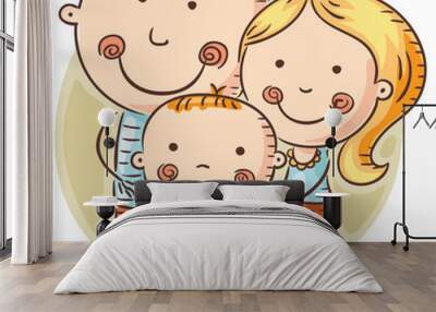 happy cartoon family with one child Wall mural