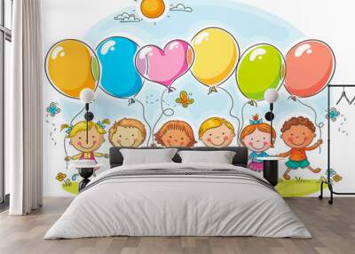 Kids with Balloons Wall mural