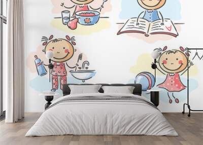 Little girl's daily activities Wall mural