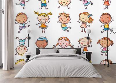 Twenty sketchy happy kids jumping with joy Wall mural