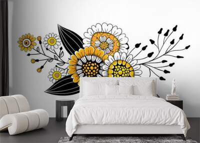 Doodle flowers bouquet Wall mural