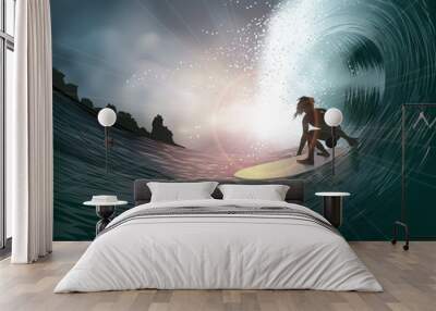 surfer and wave Wall mural