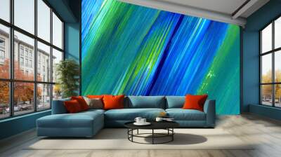 Abstract acrylic painting for use as background, texture, design element. Modern art in Mixed colours of green, blue, yellow. Wall mural