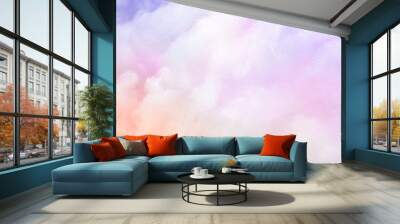 Colorful pastel fluffy cotton candy, clouds background, soft color sweet candyfloss, abstract high resolution texture. Sky background. Soft sunset clouds. Watercolor purple, pink, yellow backdrop.  Wall mural