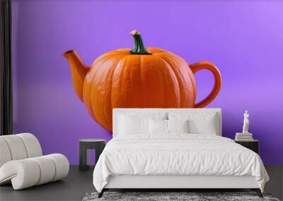 a teapot made from a pumpkin on a light background, Wall mural