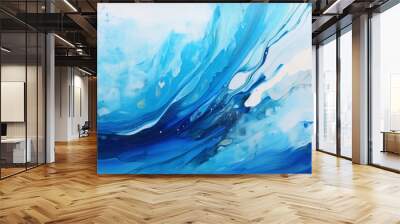 Blue streaks of oil paints on water background. Generative AI Wall mural