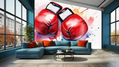 Boxing gloves lie on a light background  Wall mural