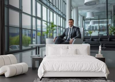 Businessman sitting in chair in office Wall mural