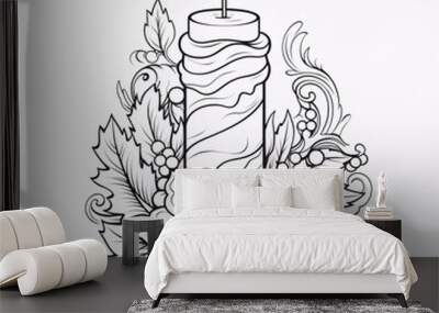 Coloring page for children, Christmas candle, AI generator Wall mural