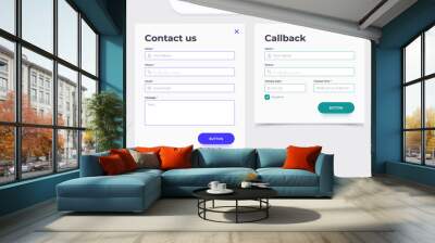 Contact us and Callback page form template. Feedback form, popup form. Website UI concept. Wall mural