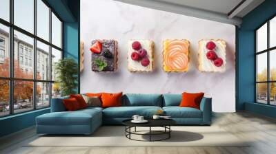 Delicious and beautiful desserts on a light background with space for text Wall mural