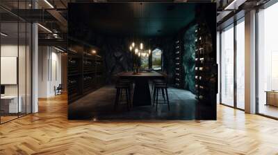 Experience Luxury in an X-ray 4k High Detail Wine Cellar with Soft Ambient Lighting and Picturesque Vineyard Landscape - SurxP9-enhanced Interior Desig, Generative AI Wall mural