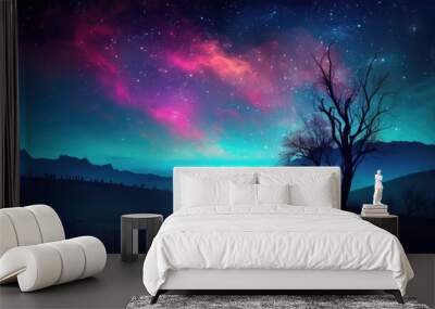 Fantasy, mystical landscape. Strange spooky magical arthouse style forest Wall mural