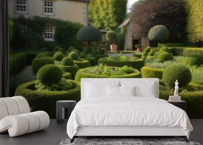 Garden with Topiary Landscaping. Wall mural