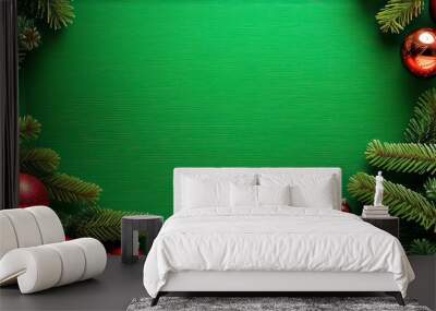 green christmas decoration background with empty space Wall mural