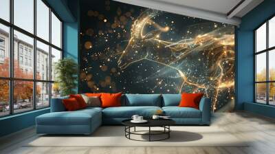 A digitally generated image of the Capricorn zodiac sign with stars against a black background, representing the zodiac, astrology, and horoscope concepts Wall mural