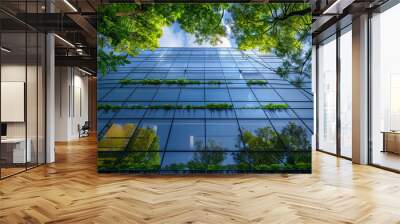 A sustainable green building designed with eco-friendly features and energy-efficient systems to minimize environmental impact and promote a healthier living environment Wall mural