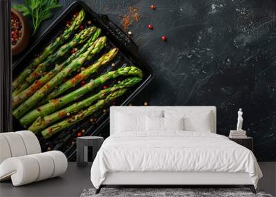 Asparagus baked with spices, healthy food concept Wall mural