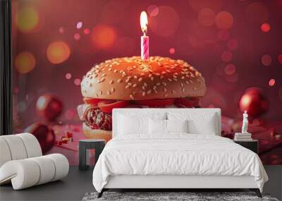 banner burger with candle, birdhday concept - Wall mural