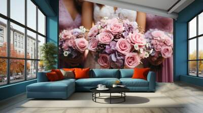 Bouquets of the bride and bridesmaids Wall mural