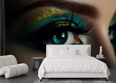 Bright beautiful eye make up. Generative AI Wall mural