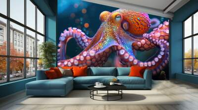 Fantasy illustration of Glitter pink Octopus underwater Wall mural