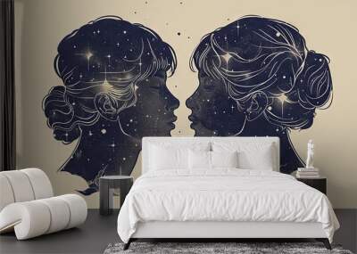 Gemini, astrological symbol, representing the zodiac sign and horoscope, depicted as an esoteric celestial icon Wall mural