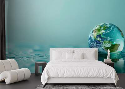 Green earth water drop. Earth day concept Wall mural