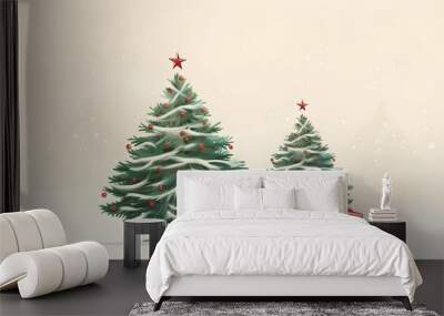 illustration of red vintage car and christmas tree	 Wall mural